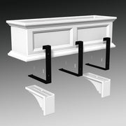 4ft White Durable Self Watering Window Box Planter with Wall Mount Brackets (5823-W) Bundle with Decorative Brackets by Mayne – 4ft, Polyethylene (PE), White, Model Fairfield