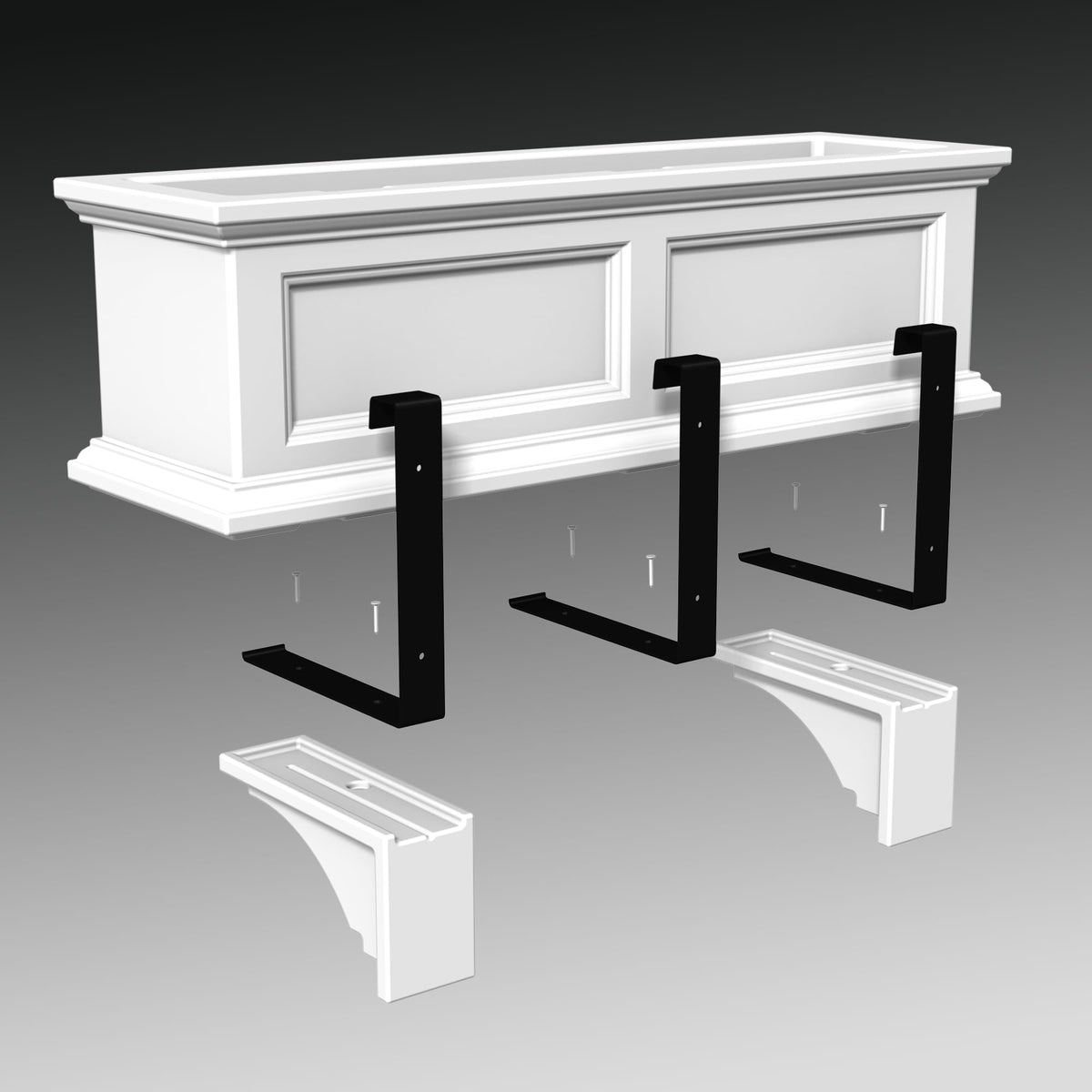 4ft White Durable Self Watering Window Box Planter with Wall Mount Brackets (5823-W) Bundle with Decorative Brackets by Mayne – 4ft, Polyethylene (PE), White, Model Fairfield