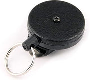 KEY-BAK Original Retractable Keychain with a Black Front, Removable Rotating Belt Clip, and Split Ring