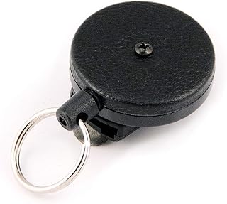 KEY-BAK Original Retractable Keychain with a Black Front, Removable Rotating Belt Clip, and Split Ring