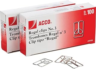 ACCO Brands Acco Regal Paper Clips No 3, 100/Box, Silver, 2/Pack (ACC72152)