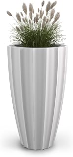 Mayne Sedona 28in Self-Watering Tall Round Planter, White | Self-watering, All season, Indoor/Outdoor, Double-wall design, Fade resistant, 15-year warranty