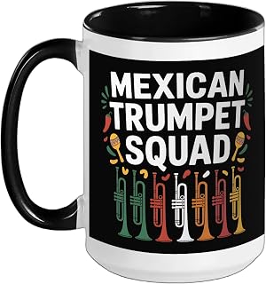 Mexican Trumpet Squad Cinco De Mayo Fiesta Ceramic Mug, Black/White, 15oz