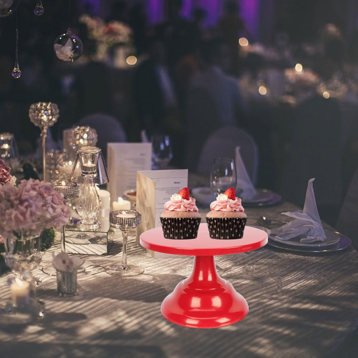 Vaguelly Iron Cake Stand, Small Red 8 Inch Round