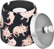 Axolotl Pattern Splash Ashtray with Lid, Outdoor Ashtrays for Patio