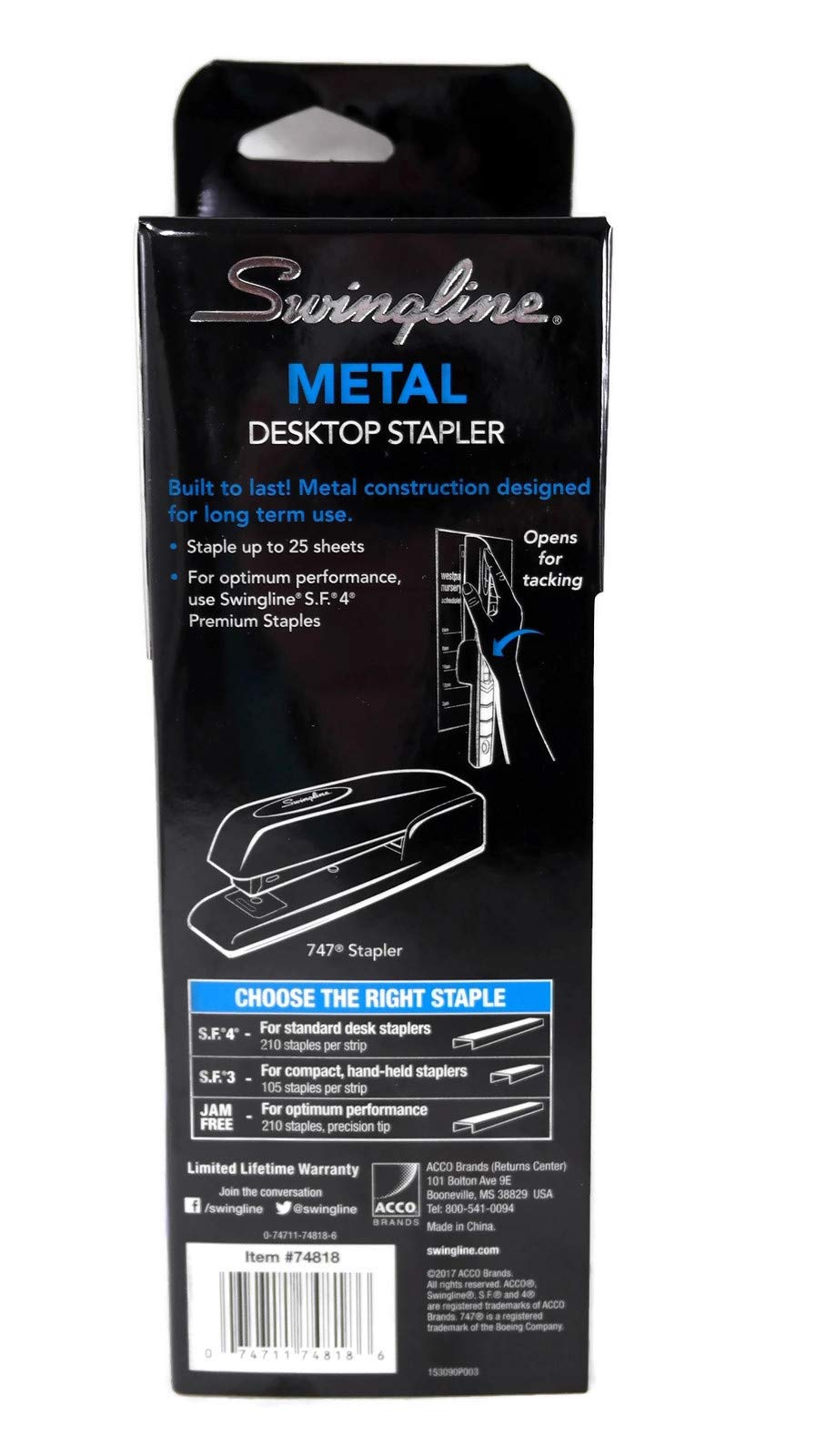 Stapler, 747 Metal Iconic Desktop Stapler, 25 Sheet Capacity (Black) by Swingline – Black,blue, Model 74818