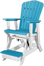 Blue Fan Back Balcony Glider, Elevated Single Chair, Heavy-Duty All-Weather HDPE, Captain's Chair View