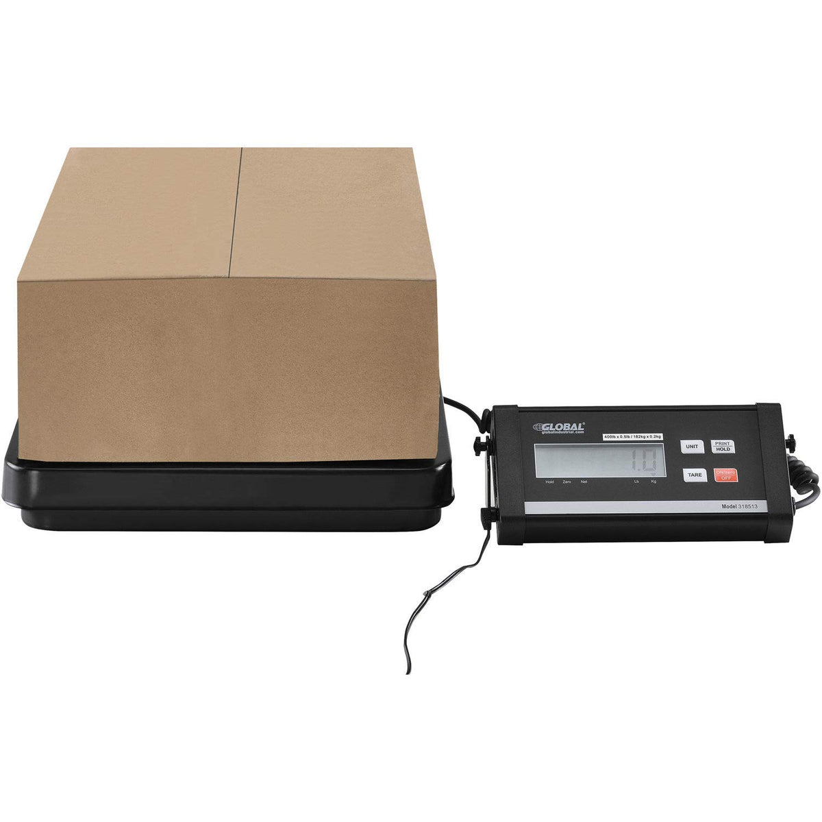Digital Shipping Scale with AC Adapter by Global Industrial – 20"L x 12"W x 2.25"H, Alloy Steel, Black, Model PS-103U
