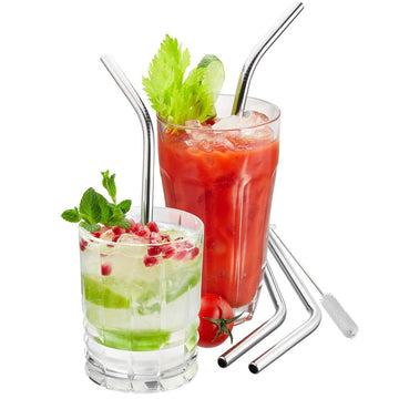 Drinking Straw by GEFU – 23 cm gebogen, Stainless Steel, Silver, Pack of 4, Model 12706