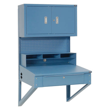 Shop Desk Wall Mount w/Pigeonhole Compartments and Cabinet Riser by Global Industrial – Blue, Steel, Model 249691