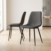 Faux Leather Upholstered Dining Chairs with Powder-Coated Metal Legs Set of by Furnifact – Metal, Charcoal Gray Fabric, Pack of 2