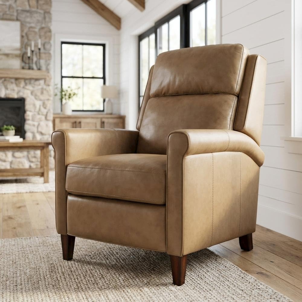 Beige Lotus Cream Manual Recliner by Starlight Canyon Home – Top Grain Leather with Match (X), Beige
