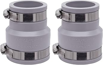 Fernco 1056-215 Reducing 2-in. x 1-1/2-in. Flexible PVC Pipe Coupling for Cast Iron and Plastic Plumbing Connections in Gray (Pack of 2)