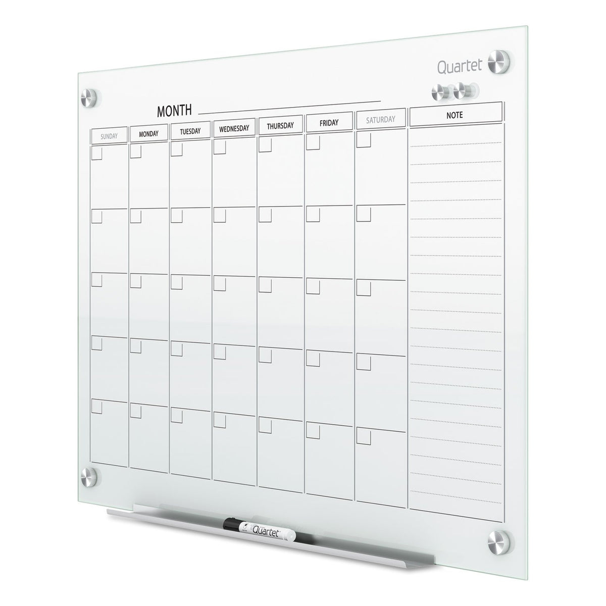 Dry Erase White Board 48"W x 36"H Glass Calendar by Quartet – 48"W x 36"H, Tempered Glass, White, Model GC4836F