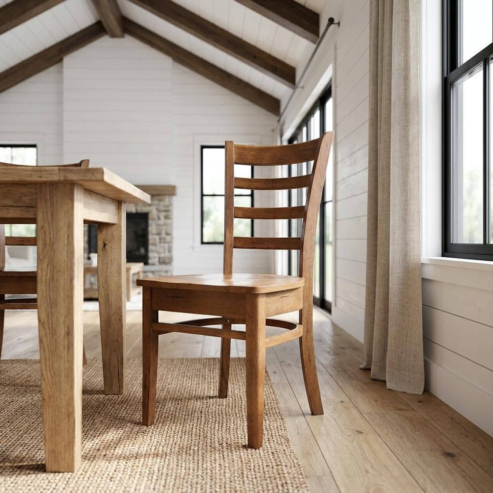 Solid Hardwood Side Chair with Distressed-Finish by Furnifact – Wood, Distressed Oak