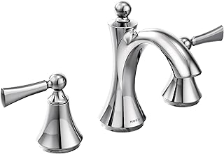 Moen Wynford Chrome Two-Handle Widespread High-Arc Bathroom Faucet with Lever Handles, Valve Required, T4520