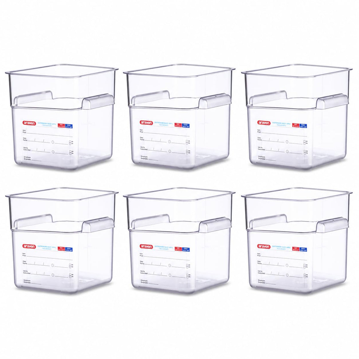 Polycarbonate Square Food Container by Araven – 1.59 cubic_feet, Polycarbonate (PC), Clear, Pack of 6, Model 91902