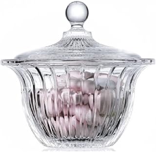 Pasabahce Glass Candy Dish with Lid, Crystal Cut Glass Candy Bowl, Decorative Candy Jar for Sugar, Candies, Biscuit