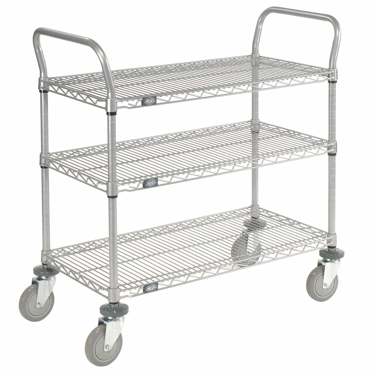 Wire Shelf Utility Cart by Nexel – 24"L x 24"W x 38"H, 12-Gauge Powder Coated Steel, Silver Epoxy Powder, Model 2436P3EP
