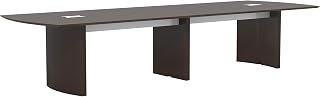 Safco Medina 14' Conference Table with Moucha Finish, Rounded Ends and Beveled Edges, Silver Detailing, Grommet Holes, 250 lbs Capacity.