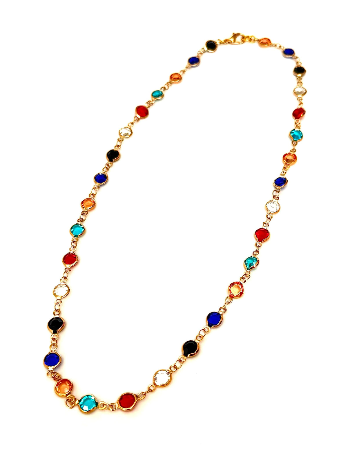 Multicolored Crystal Channel Linked Necklace by Generic – Swarovski crystals, gold plated metal, multicolors