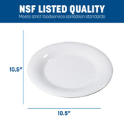 Sierrus Reusable Plastic Plate with Wide Rim for Buffets by Carlisle FoodService Products – 10.5", 0.36743 ounces, Melamine, White, Pack of 12