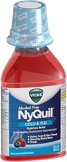 Vicks Nyquil Cold & Flu Nighttime Relief Liquid, Alcohol Free, Berry Flavor 12 oz (Pack of 12)