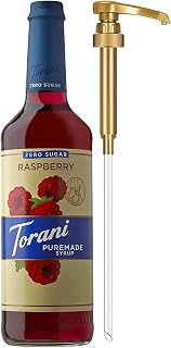 Torani Zero Sugar Puremade Syrup, Raspberry Flavoring for Drinks, Glass Bottle with Pump Included, 25.4 Fl Oz