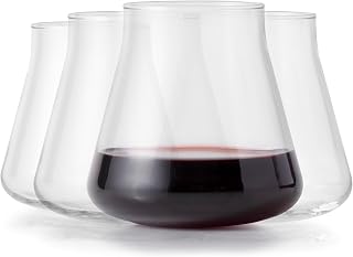 Libbey Magnitude Stemless Wine Glasses Set of 4, Tulip Shaped 12 Oz Stemless Wine Glasses, Modern Stemless Glass Tulip Bowl for Wine, Cocktails