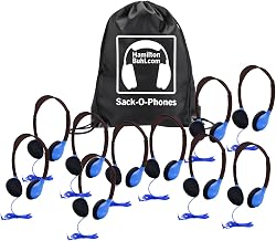 HamiltonBuhl Sack-O-Phones, 10 Personal Headphones in a Carry Bag, Blue