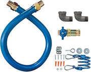 Dormont 1650KITCF72 1/2" Blue Hose Moveable Gas Connector Kit 72" Long with Blue PVC, 1 Safety Quik QDV (2) 90° Elbows & Coiled Restraining Cable