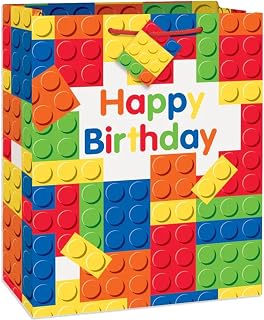 Unique Industries Building Blocks Birthday Gift Bag, multi color, "12.5"" x 10.5"""