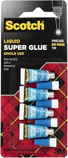 Scotch Super Glue Liquid, 4-Pack of Single-Use Tubes, .017 oz Each