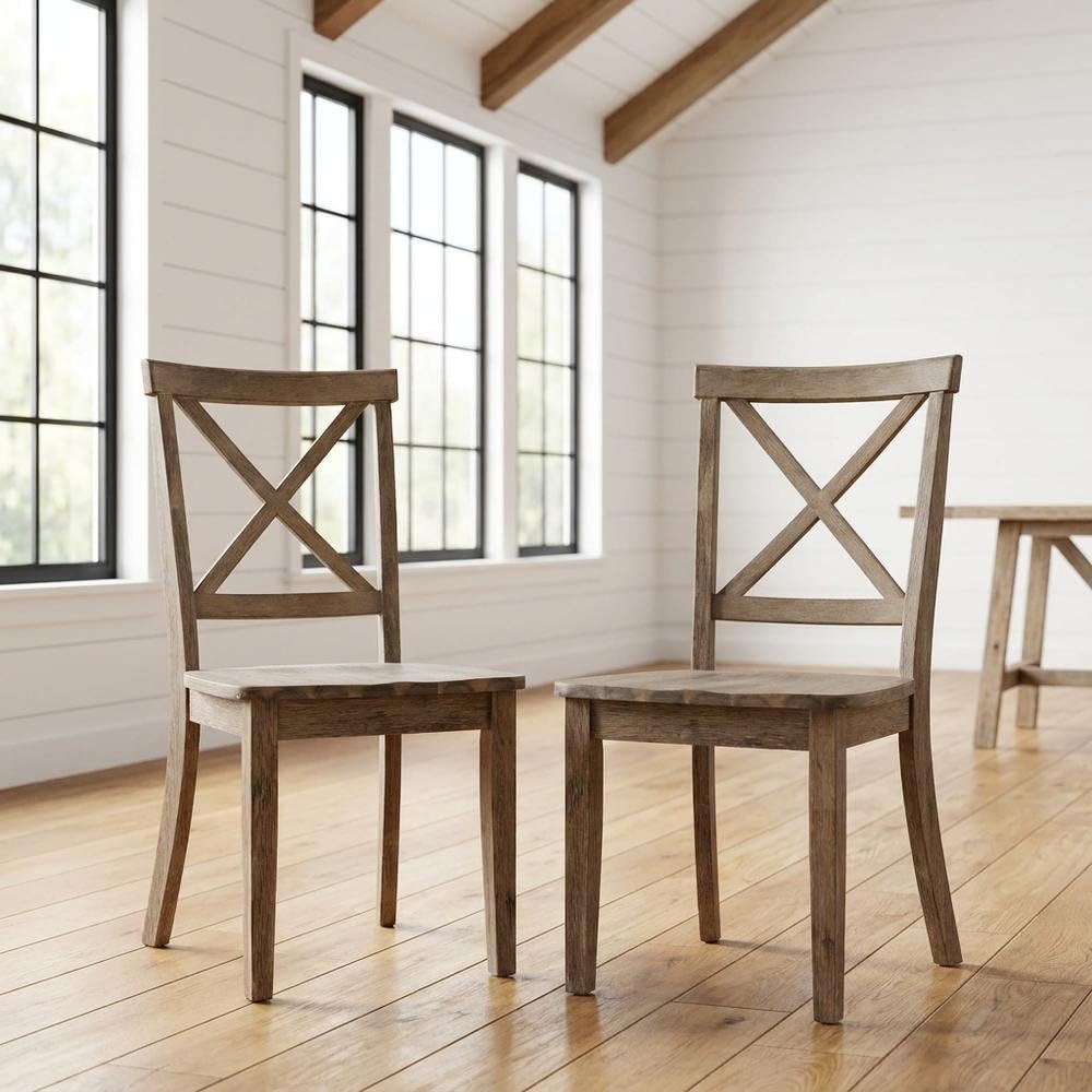 Acacia Veneer X-Back Dining Chairs Set of by Starlight Canyon Home – Acacia, Brushed Bisque, Pack of 2