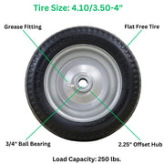 4.10/3.50-4" Flat Free by Marathon – 2.25" Offset Hub, Steel, Gray Rim