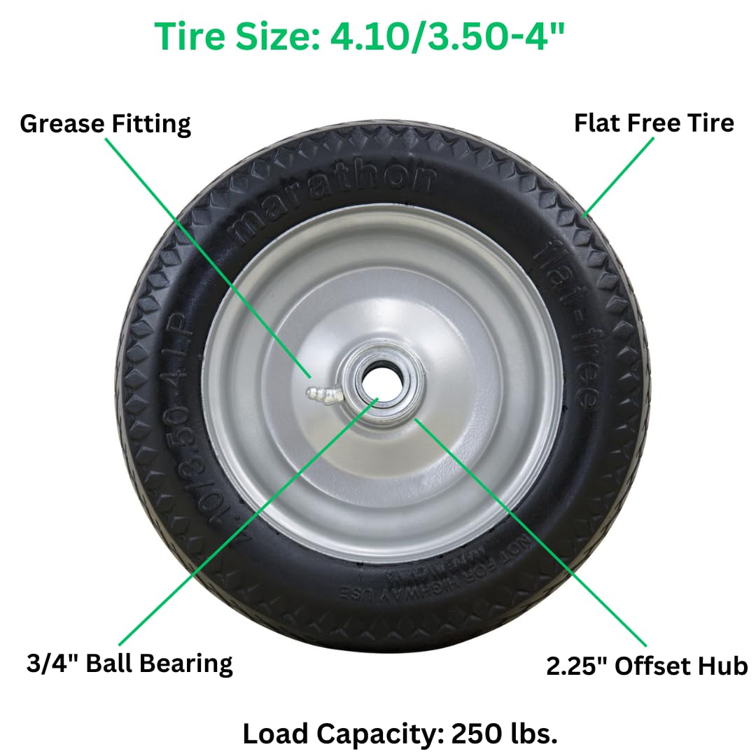 4.10/3.50-4" Flat Free by Marathon – 2.25" Offset Hub, Steel, Gray Rim