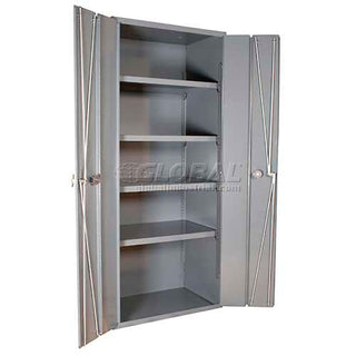 Heavy Duty Welded 14 Gauge Steel Bi-Fold Door Cabinet by Durham – Alloy Steel, Grey, Model 3953-4S-95