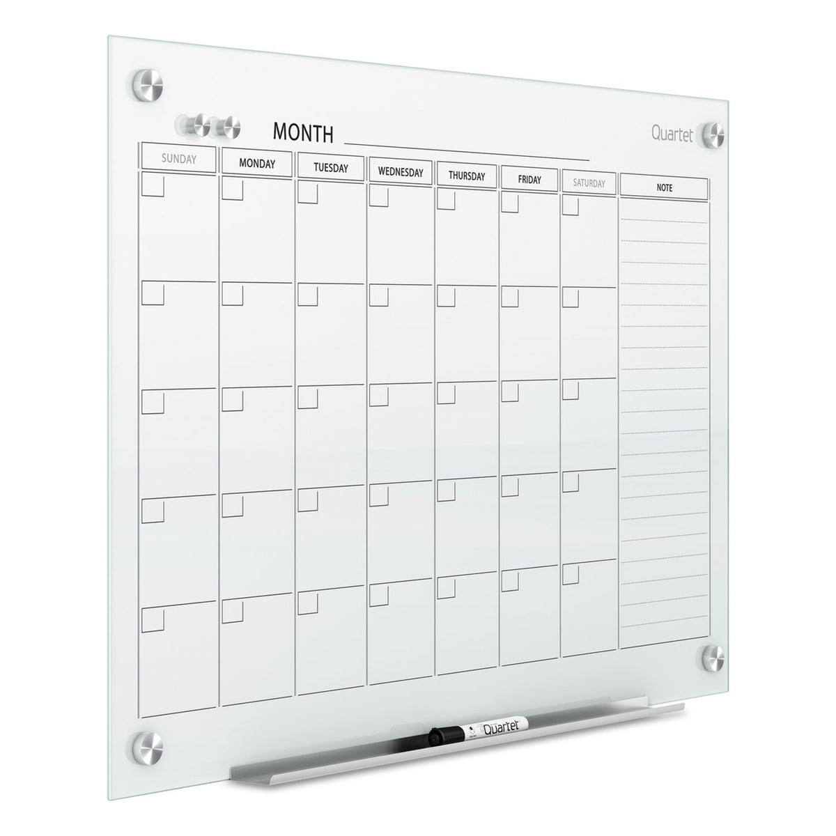 Dry Erase White Board 48"W x 36"H Glass Calendar by Quartet – 48"W x 36"H, Tempered Glass, White, Model GC4836F