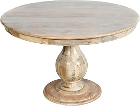 Starlight Canyon Home Solid Mango Wood Round Dining Table with Pedestal Base, Coastal Small Round Kitchen Table for 6 or Dining Room, Natural