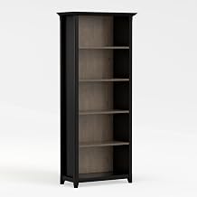 SIMPLIHOME Amherst 70" Tall Solid Wood 5-Shelf Bookcase in Black