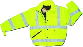 MCR Safety BMRCL3LX2 Luminator Class 3 Insulated Polyester Bomber Jacket with Loop Adjustable Wrist and 3M Scotchlite Reflective Strip, Fluorescent Lime Green, 2X-Large