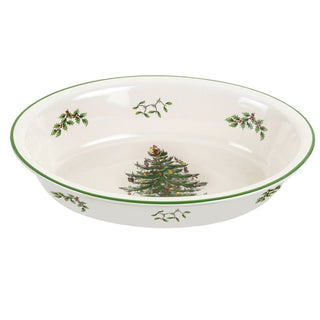 Spode Christmas Tree Porcelain Oval Platter, 12.5 x 8.75 Inch, White