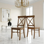 Solid Hardwood Dining Chair with X-Back and Contoured Seat by Furnifact – Wood, Pecan, Pack of 2