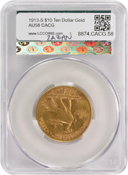 1913 S $10 Gold Indian CAC AU by Generic – Gold