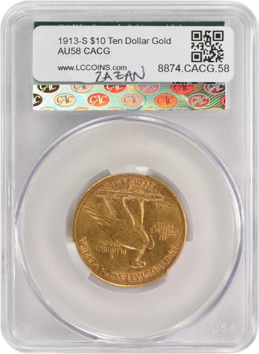 1913 S $10 Gold Indian CAC AU by Generic – Gold