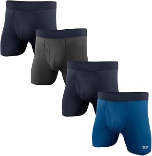 Reebok Men's Boxer Briefs - 4 Pack 6'' Inseam Stretch Performance Underwear Quick Dry Moisture Wicking Boxers - Grey/Blue/Navy Small