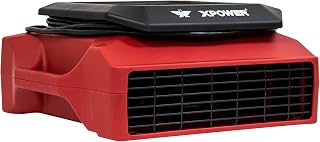 XPOWER PL-700A Low Profile Air Mover, Floor Fan, Carpet Dryer, Blower with Power Outlets for Water Damage Restoration, Commercial Cleaning and Plumbing Use - 1/3 HP, 1050 CFM, 3 Speeds, Red | Blower with Power Outlets for Water Damage Restoration, Commercial Cleaning and Plumbing Use, 1/3 HP,, 3 Speeds, Red