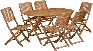 Nature-Inspired Oil 7 Piece Patio Dining Table Set with 6 Chairs, Durable Construction for Outdoor Dining and Garden Gatherings