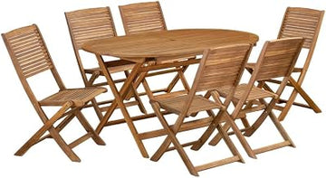 Nature-Inspired Oil 7 Piece Patio Dining Table Set with 6 Chairs, Durable Construction for Outdoor Dining and Garden Gatherings