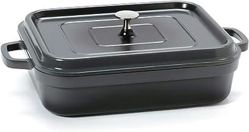 G.E.T. 7.5 qt Gray/Black Cast Aluminum Roasting Pan with Handles and Lid